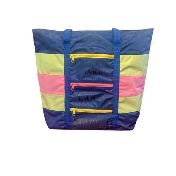 Vintage Hawaii Beach Bag Zipper Pocket Tote Molokai Oahu Maui Hawaii Lanai Kauai - Picture 3 of 12